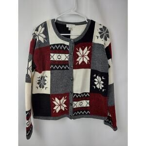 Christopher Banks Women's Snowflake Christmas Patchwork Sweater Size S